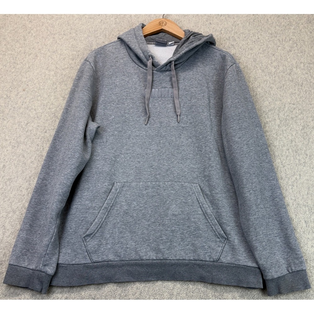 Puma Mens Hoodie Gray Pullover Kangaroo Pocket Long Sleeve Fleece Athletic L